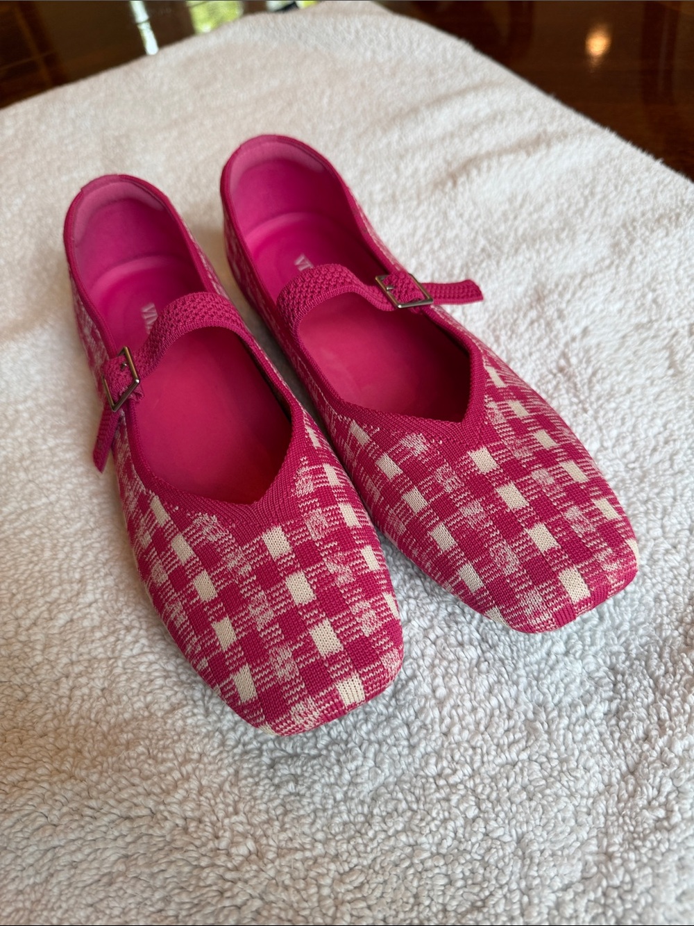 VIVAIA Pink Gingham Mary Jane Flats with Buckle Strap - Picture 2 of 8